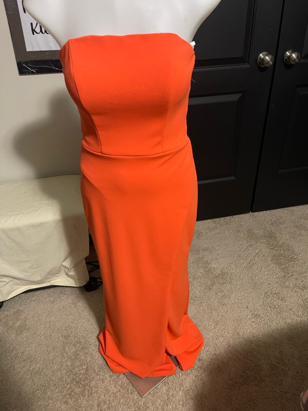 Betsy & Adam Strapless Orange Column Gown - Picture 3 of 5